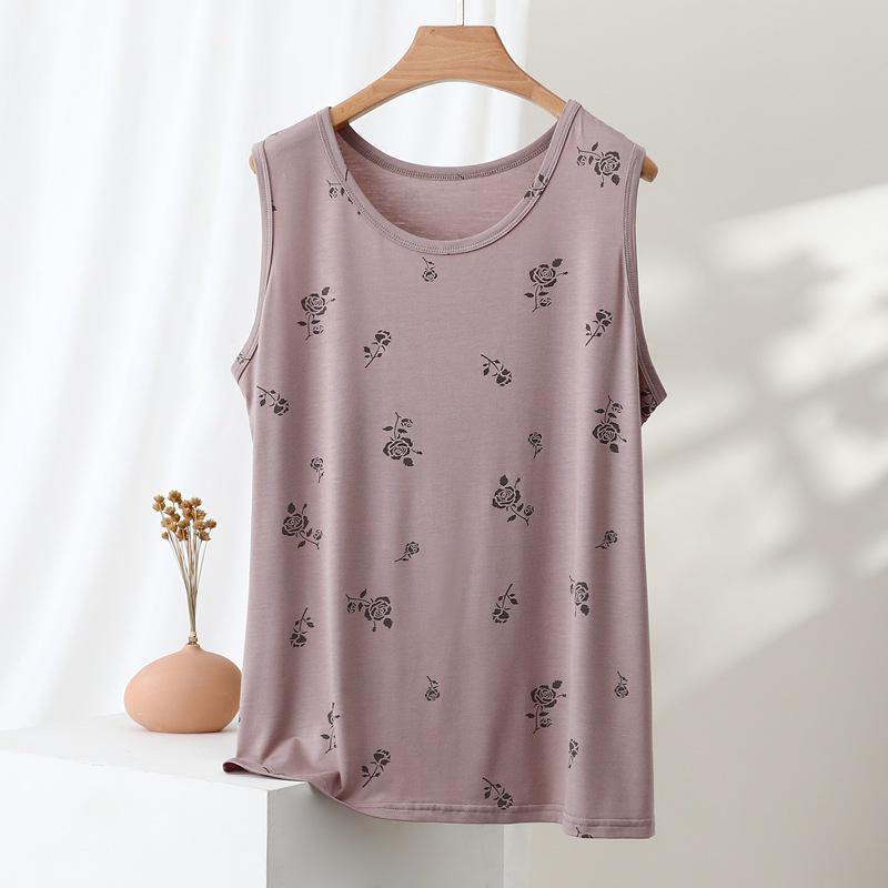 

Women s Plus Size Sleeveless Modal T-Shirt: Spring/Summer Nightwear & Outdoor, Printed, Loose Fit 3XL хакі