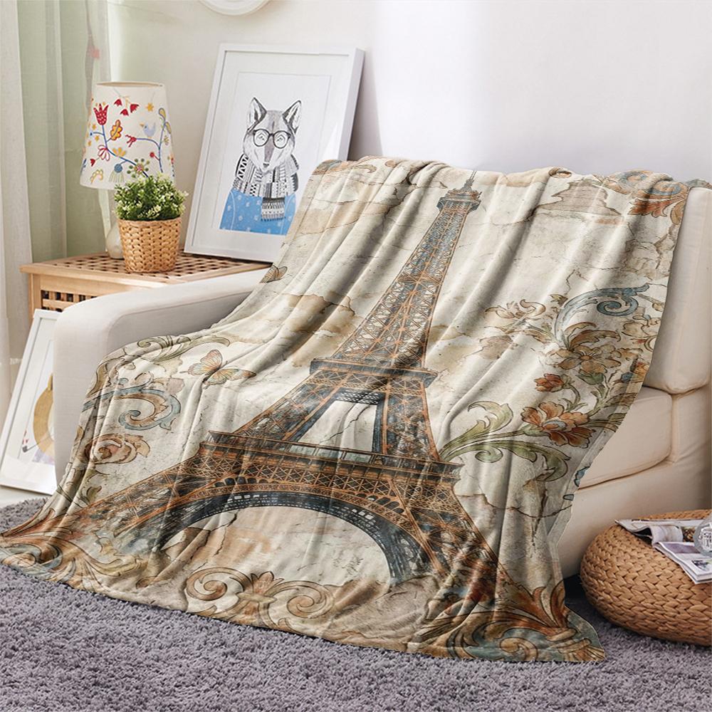 Paris Eiffel Tower Print Flannel Blanket, High quality Comfortable for All Seasons, Home Decor, Warmth and Comfort, Perfect for Christmas Gifts85