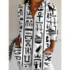 Plus Size Women's Long Sleeve Shirt Egyptian Style Loose Printed Shirt