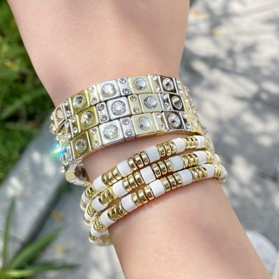 Vintage Elastic Strap Bracelet Round Strap Drill Bracelet Stacked Strap Bracelet