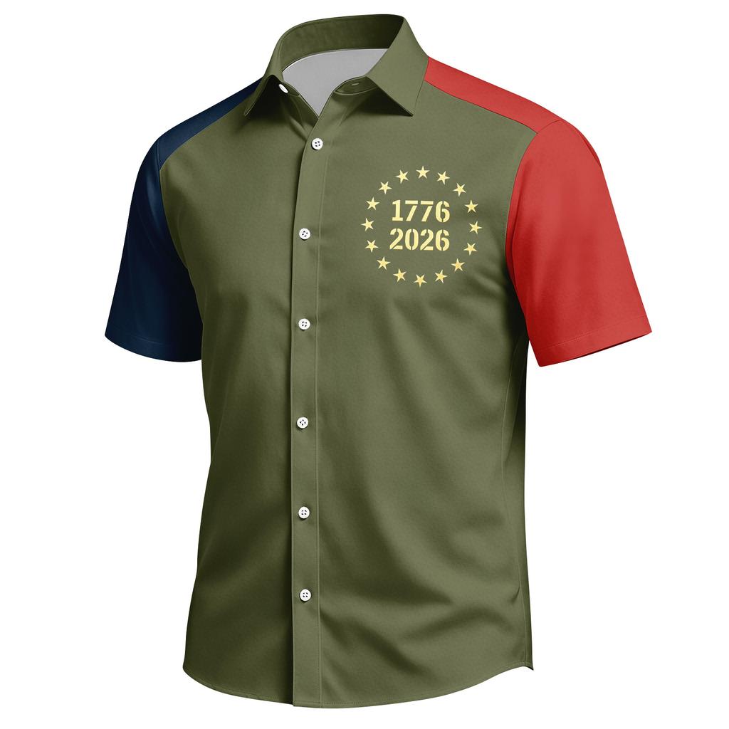 Men's Independence Day Printed Collared Top Men's Casual Sports Short-Sleeve Shirt