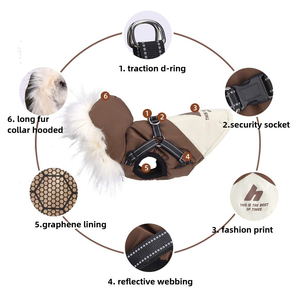 Pet Dog Winter Warm Plush Coat Fleece Hooded Puppy Reflective Winter Clothing Dog Cat Clothes Warm Cotton Vest Hooded Fur Collar