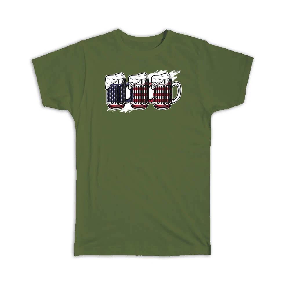 Gift T-Shirt : American Beer USA Flag Patriotic Drinks Lover Drinking Alcohol XL
