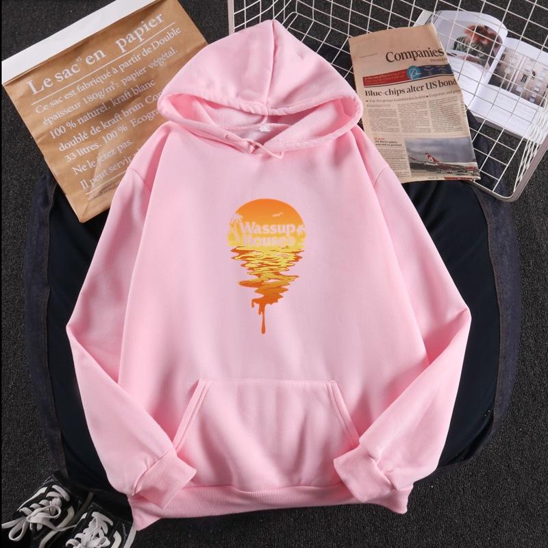 Sunset Print Fleece Long-Sleeved Sweater Men'S And Women'S Pullover Hooded Couple Casual Loose Coat