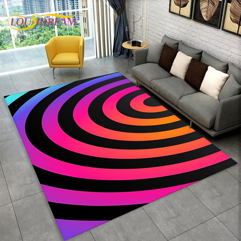 3D-Vortex-Illusionsteppich, abstrakter geometrischer optischer Teppich für Wohnzimmer, Schlafzimmer, Sofa, Fußmatte, Dekor, rutschfeste Bodenmatte