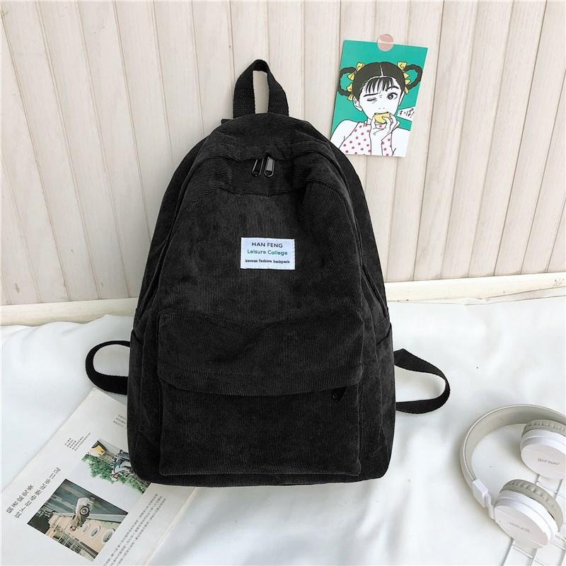 Preppy Style Women Backpack Corduroy Design School Bags For Teenage Girls Travel Backpacks Female Shoulder Bags Daypack Black