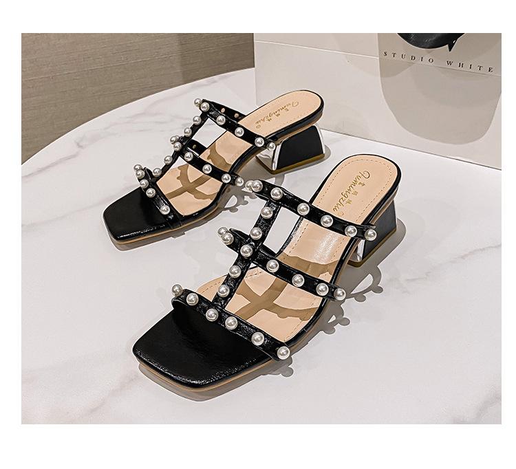 

Модный бренд Жемчужная обувь Женские летние туфли на среднем высоком каблуке Шлепанцы Слингбэки Вьетнамки Пляжные шлепанцы Женские сандалии-гладиаторы с бусинами и ремешками 6 чёрный