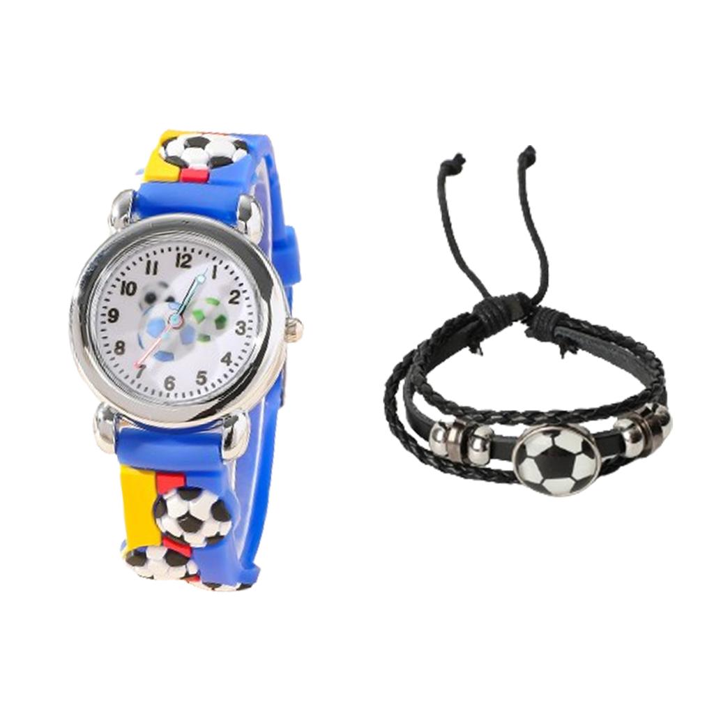1pc/2pcs-Fashionable Cartoon Football Children's Quartz Watch, Watch Bracelet, Box Set, Ideal Choice for Gift Giving