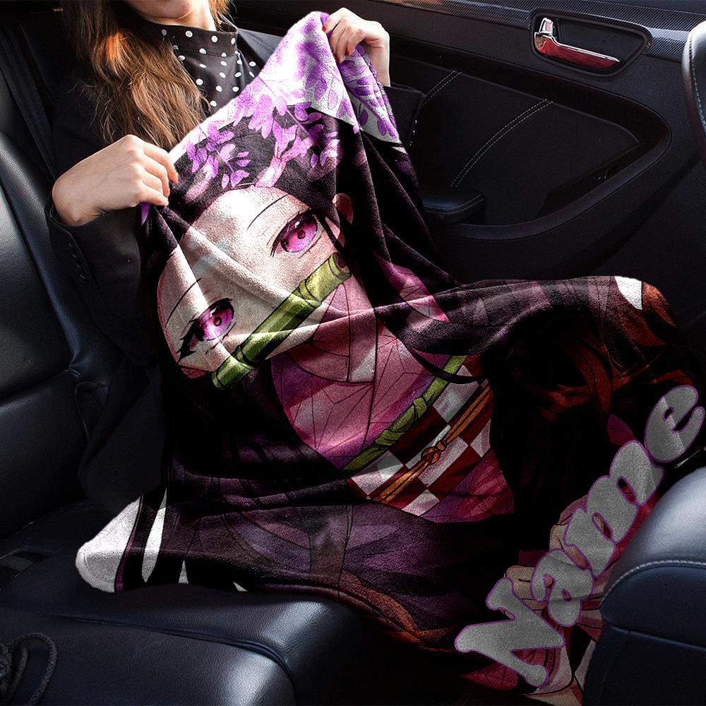 Customiz Name Personality Demon Slayer Nezuko Blanket Soft &Warm Sofa Office Bed Travel Lunch Break Blanket, Gift Suitable All Seasons