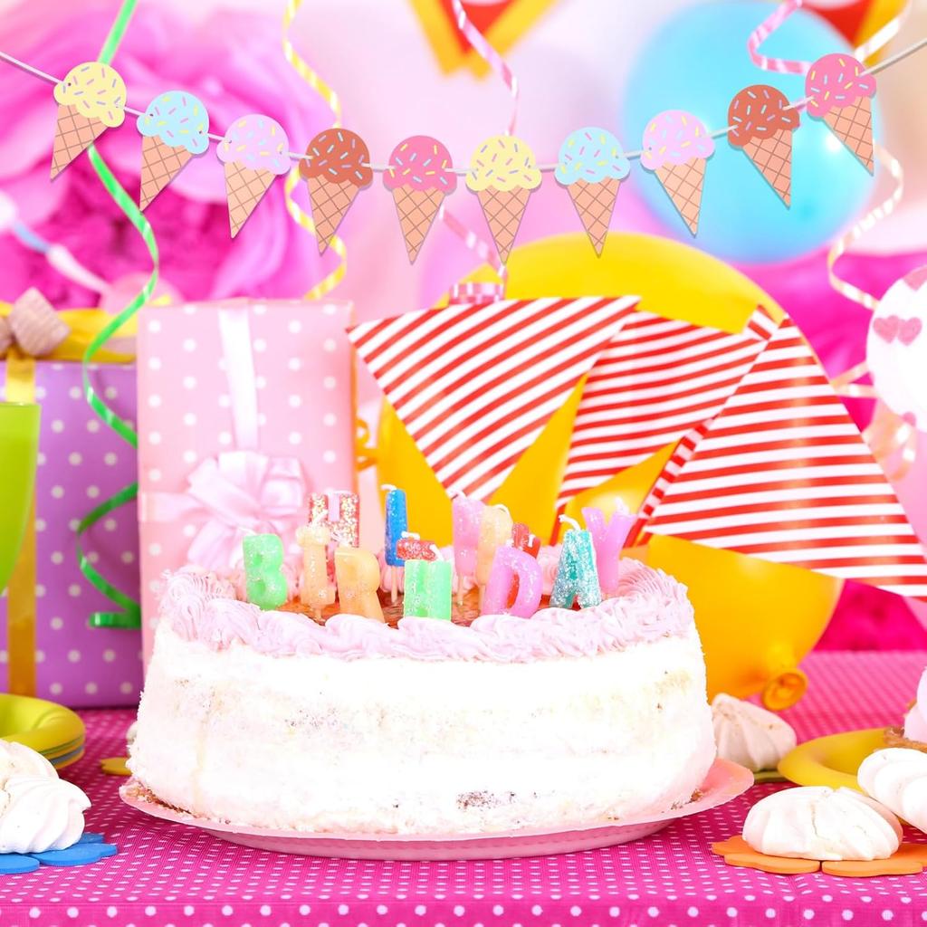 2 Pcs Ice Cream Banner, Ice Cream Birthday Party Decorations, 1st Birthday Banner, Garland Summer Baby Shower Wedding Party Backdrop Decoration