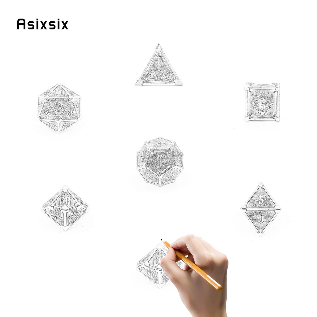 7 Pcs Green White Skull Metal Dice Solid Metal Polyhedral Dice Set Suitable for Role-Playing RPG Board Game Card Game