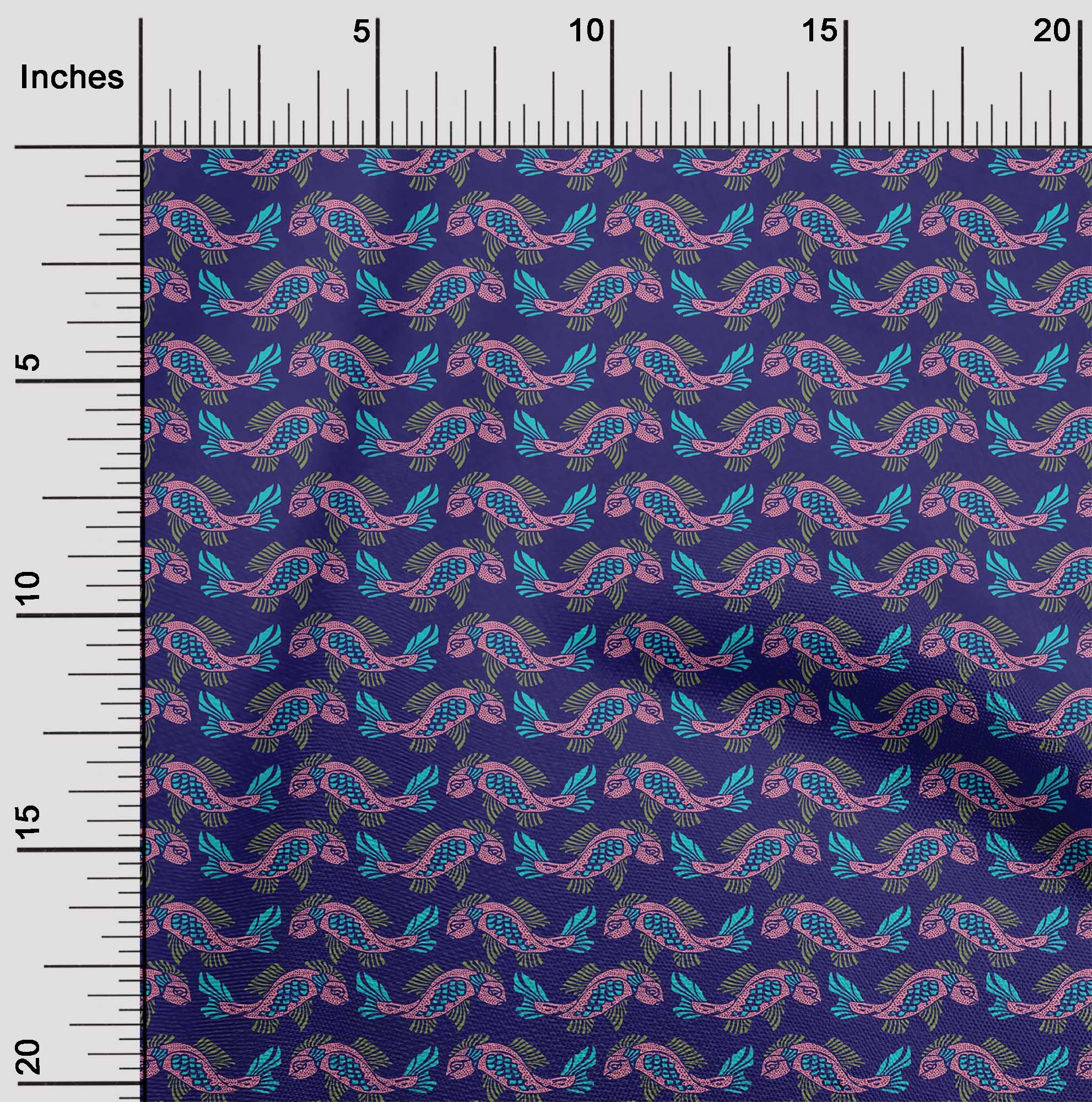 

OneOone Cotton Flex Fabric Fish Block Printed Craft Fabric BTY шириною 40 дюймів 42 Inch - Viscose Chiffon синій