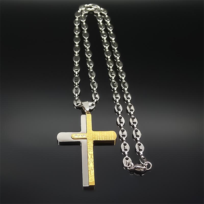 Christian Spanish Bible Cross Prayer Necklace for Women Men Stainless Steel Gold Color Male Chain Jewelry cadenas para hombre