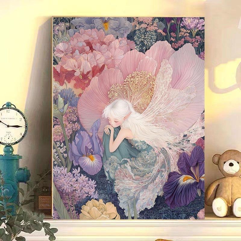 Diy Digital Oil Painting Flower Fairy Series Hand-Filled Coloring Oil Painting Decompression Healing Series Decorative Hanging Painting