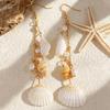 1 Pair Women Earrings, Long Tassel Shell Conch Starfish Design Drop Earrings, Imitation Pearls Earrings for Beach Vacation Jewelry