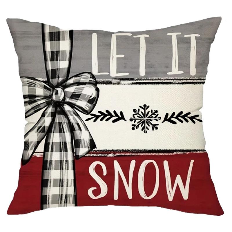 

1pc Red Christmas Cushion Cover Snowman Bow Printed Durable Cover 2025 New for Home Ornament Xmas New Year Christmas Decoration 45x45cm