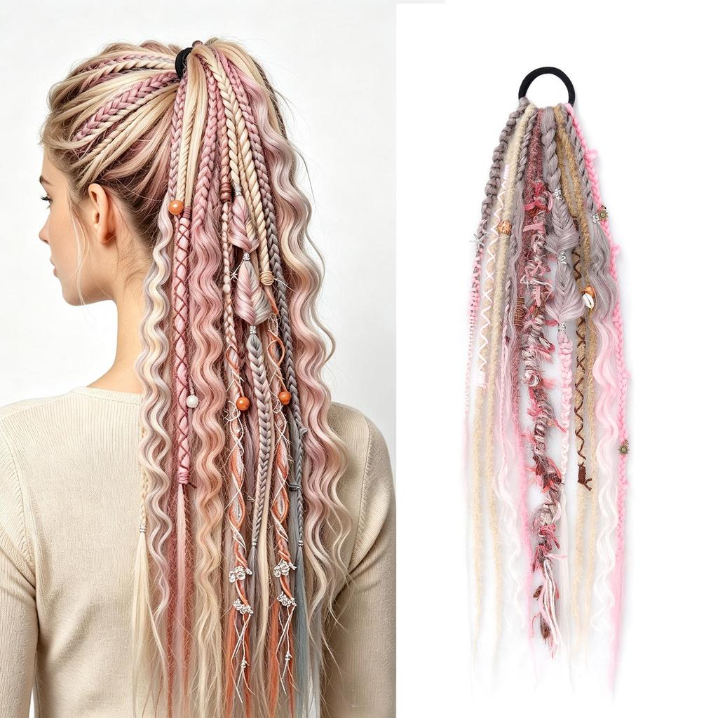 Bohemian Rastazopf-Pferdeschwanz-Haarverlängerungen, Synthetisches Geflochtenes Box Braid Haargummi-Pferdeschwanz für Damen Party Cosplay
