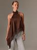 2025 Women's Satin Halter Neck Sleeveless Asymmetrical Camisole with Lace Trim