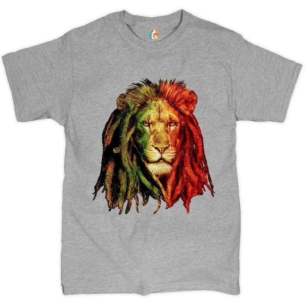 Royal Lion with Dreadlocks Printed Jamaican Reggae Music Lovers T-Shirt New 100% Cotton Short Sleeve O-Neck Casual Mens T-shirt