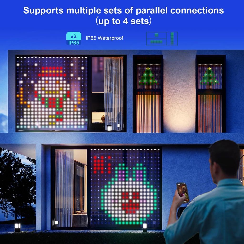 400LEDs USB Led Smart Curtain Lights Bluetooth App Led String RGBIC Fairy Lights DIY Picture Text Lighting Party Christmas Decor