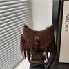 Solid Color Tassel Shoulder Bag Buckle Underarm Packs Sweet Suede Handbag  Travel