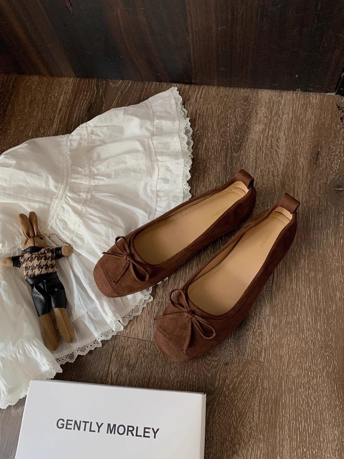 

Овчина маленькие квадратные туфли-балетки с круглым носком и бантом, мягкие, с неглубоким вырезом, кожаные, одинарные, женские 40