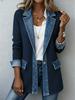 Women's Point Collar Long Sleeve Color Block Jacket Loose Fit Streetwear Denim Patchwork Blazer