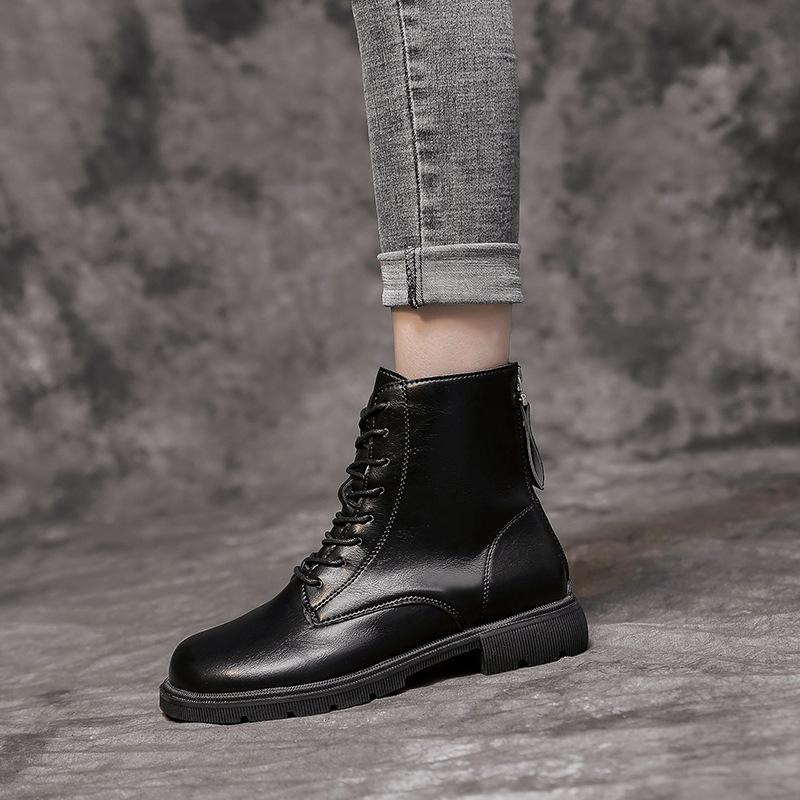 Black Martin boots women's zipper high-top autumn and winter waterproof casual shoes women's thick-soled trendy versatile boots