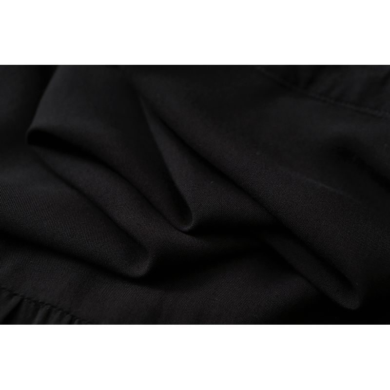 Export Fashion OEM Goods French Style Retro V-neck Noil Poplin Dress Loose Slim Looking Ruched Artificial Cotton Black Dress