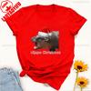 Moo Deng Pygmy Hippopotamus Christmas Hat Graphic Tshirt High Quality Cotton Crewneck Tops Tee Shirt Short Unisex Casual Style