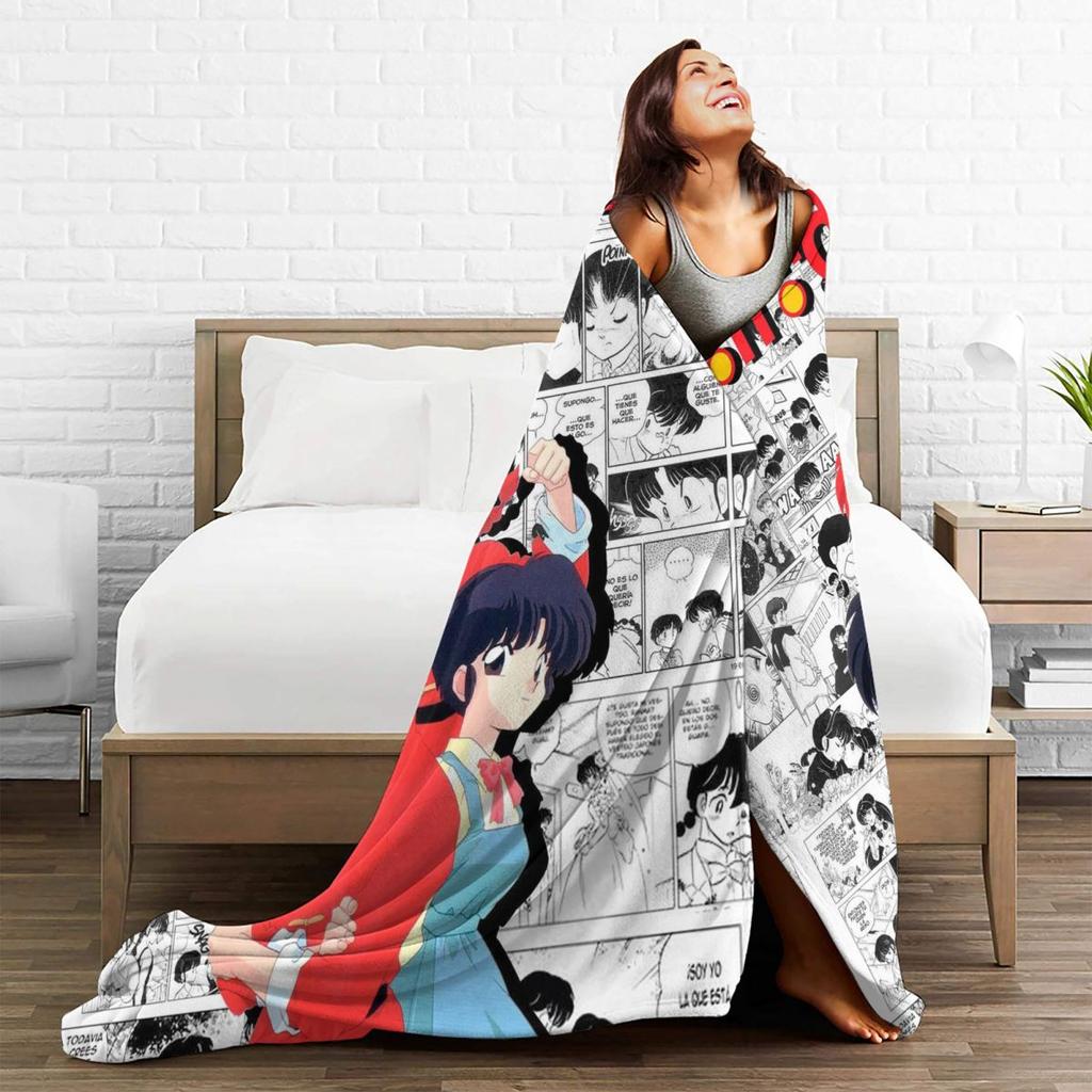 Ranma 12 Saotome Pig Girls Blankets Soft Warm Flannel Throw Blanket Plush for Bed Living Room Picnic Travel Home Couch