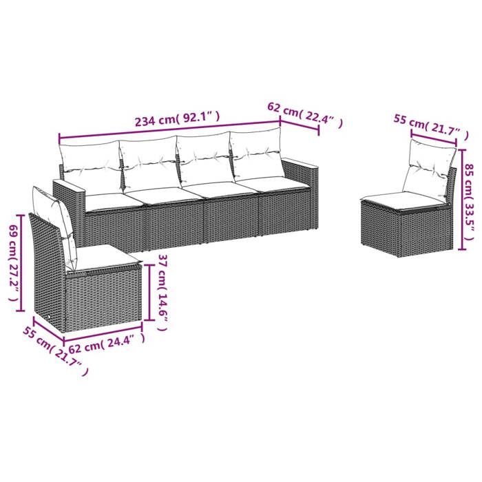 VidaXL Garden Lounge Set with Cushions 6 Pcs, Patio Sofas, Patio Furniture Set, Outdoor Furniture, Black 3225859