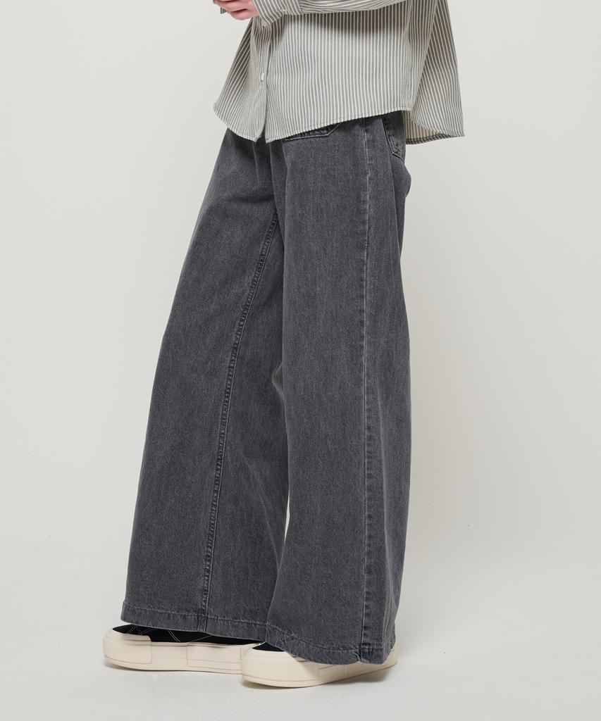 ROIDESROIS A-Line Hidden Elastic Pocket Denim Pants (Gray)