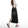 Women's Black-Grey High-Waisted Slimming Denim Midi Skirt, Spring 2026 New Arrival, Back Slit, Bodycon Mid-Length Skirt