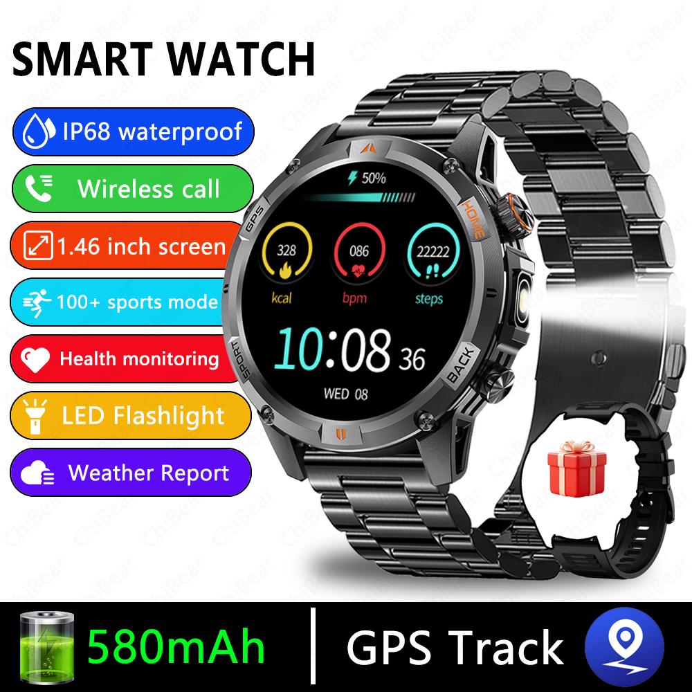 New Professional GPS Sports Smart Watch Outdoor RIDE Run GPS track Swim Watchs Compass 3ATM Sports Bluetooth Call Watch Men