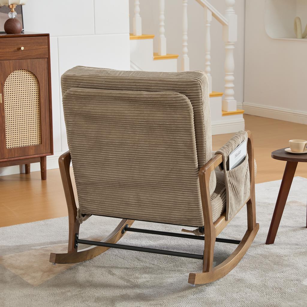 Modern Rocking Chair with Footrest, Lumbar Pillow & Adjustable Backrest – for Living Room, Bedroom & Children's Room (Khaki Corduroy)