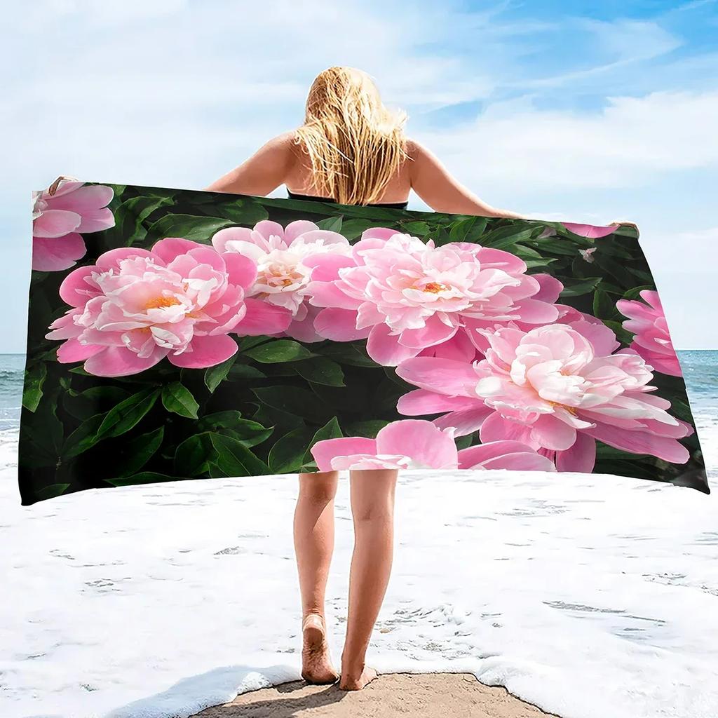 Microfiber Pink Flowers Beach Towel Blanket,Sandproof Quick-dry Swimming Floral Flowers Bath Pool Towel for Travel Camping Yoga