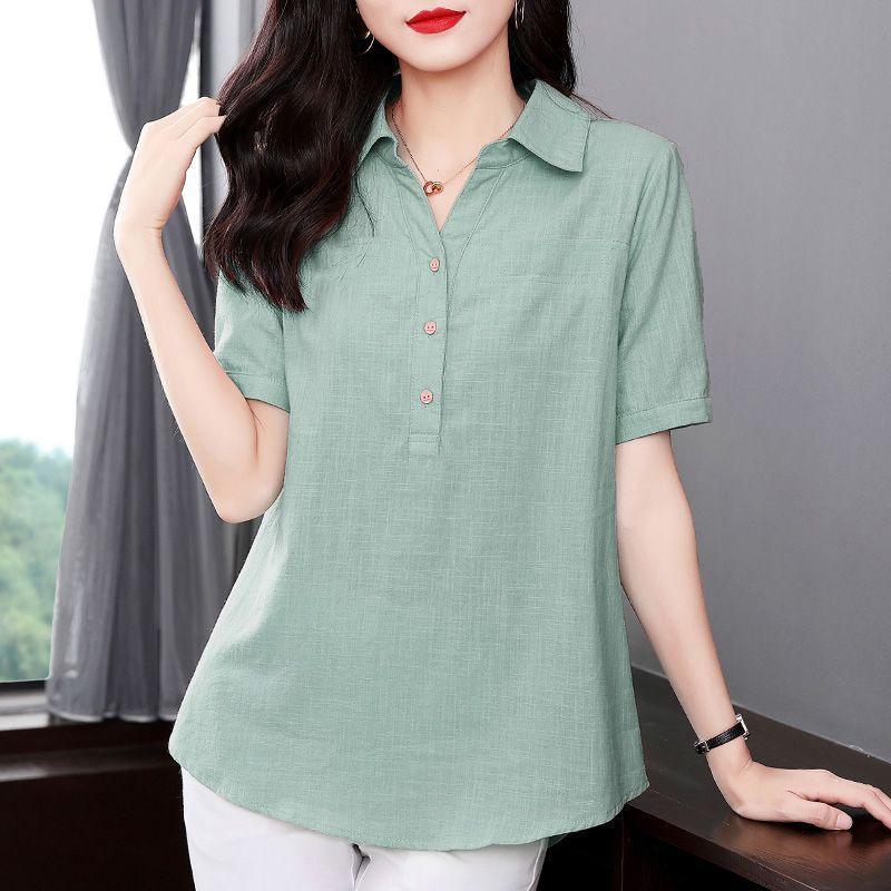 Loose Cotton Linen Short Sleeve Shirt Thin Summer Mom's Pure Cotton Top Large Size Women's Casual Fashion T-shirt