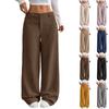 Corduroy Pants For Women Casual Elastic Waist Straight Leg Pants Loose Comfy Trousers With Pockets