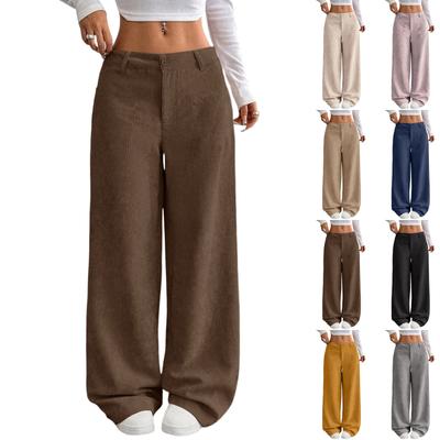Pantaloni di Velluto a Coste da Donna Casual Vita Elastica Gamba Dritta Pantaloni Ampi Comodi con Tasche