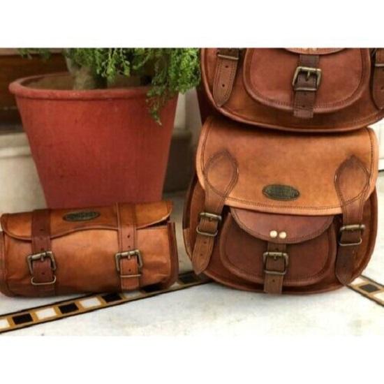 Leather Saddlebags Saddle Panniers For Motorcycle 3 Bag Side Pouch 3 Bags Bike