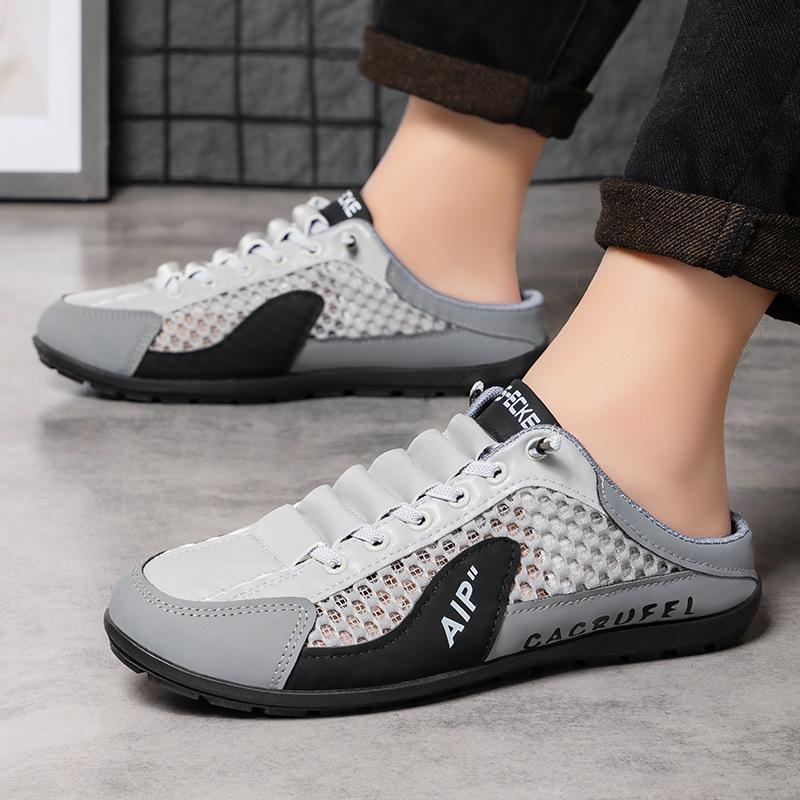 Men's shoes summer new fashion slippers comfortable breathable sandals mesh one pedal casual shoes splicing single shoes