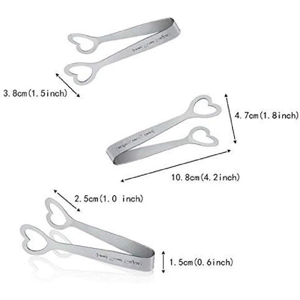 Sugar Tongs Set of 3,Stainless Steel Shape of Heart Sugar Cube Tongs,Also used as ICE Tongs Kitchen Clips Food Tongs Perfect for Tea Party Wedding