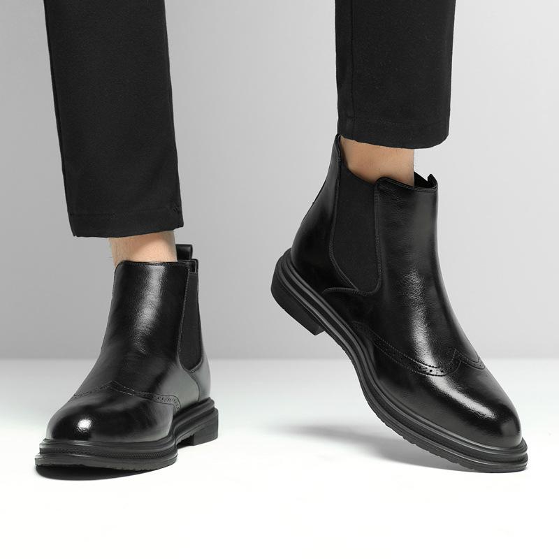 Youth Trend Brock Martin Boots Men's Medium and High Top British Leather Shoes Men's Leather Sleeve Chelsea Leather Boots