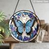 2D Flat Stained Glass Blue Butterfly Window Decoration, Elegant Colored Glass Plate with Chain, Charming Sun Catcher Wall Art Home Garden Decor