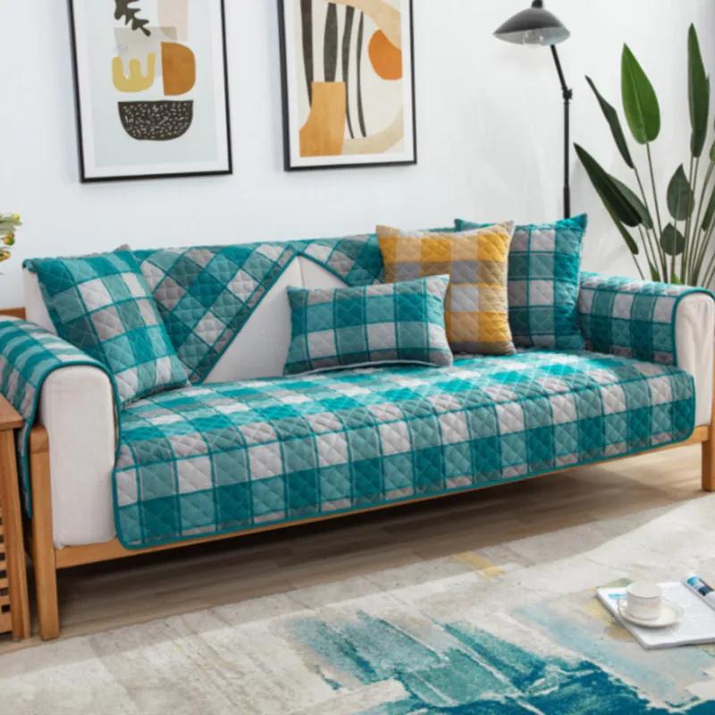 Husă Modernă de Bumbac pentru Sofă Japoneză Culoare Solidă Perna pentru Sofă Matlasată Combinație Grilă Huse Prosop pentru Sofă pentru Decor Living