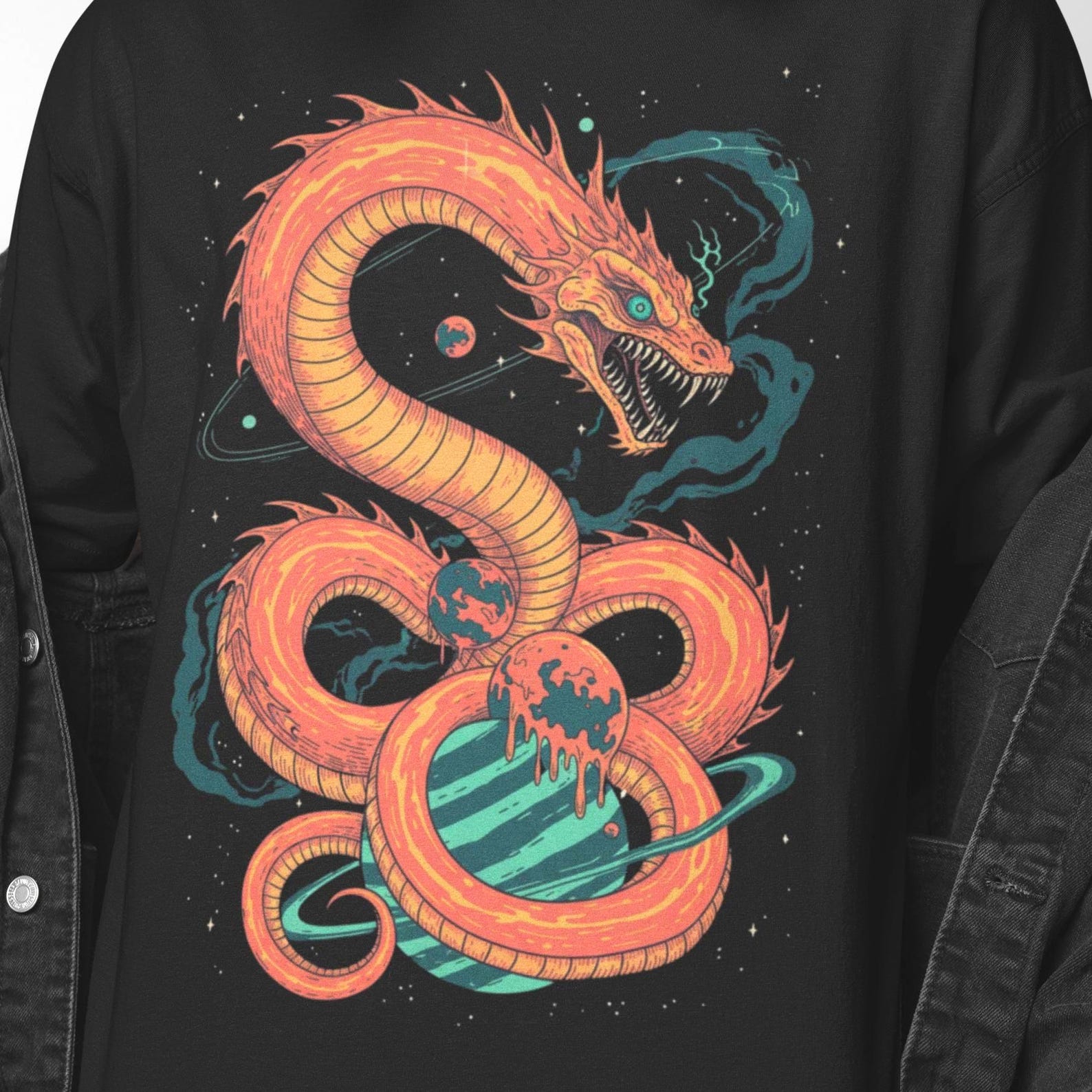 Space Dragon Art Shirt | Cosmic Serpent Galaxy Dragon Tee | Surreal Universe Fantasy Creature | Weirdcore Fashion Top 2XL