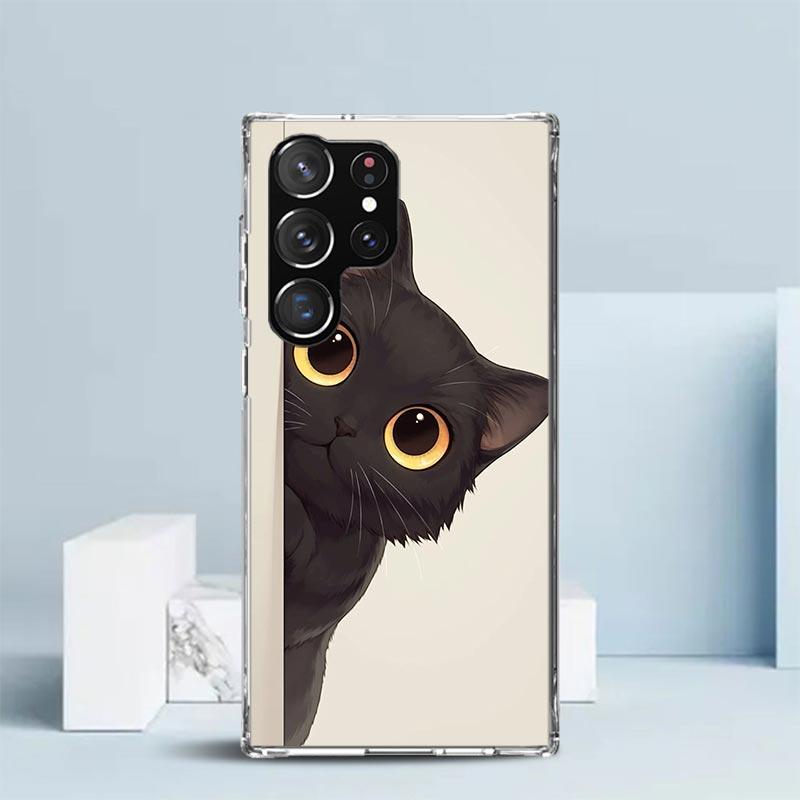

Чехол для телефона с милым котенком, мультяшный, для Samsung Galaxy S24 S25 Edge S26 Ultra S22 S23 Plus S21 + S20 FE, мягкий ТПУ задняя крышка Galax Samsung S23 Plus