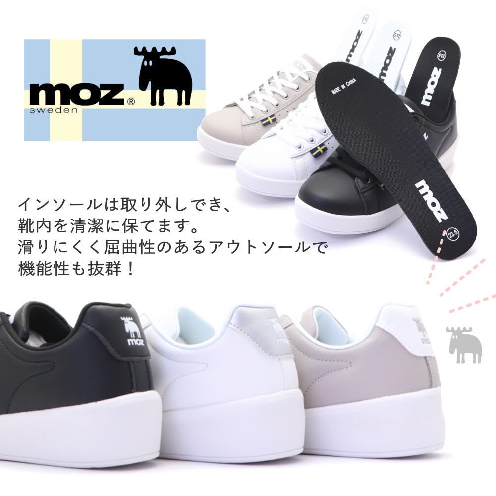Mozu Platform Court Casual Size 19612 Women's Lace-Up Sneakers, White/Silver, 25.0cm, No.