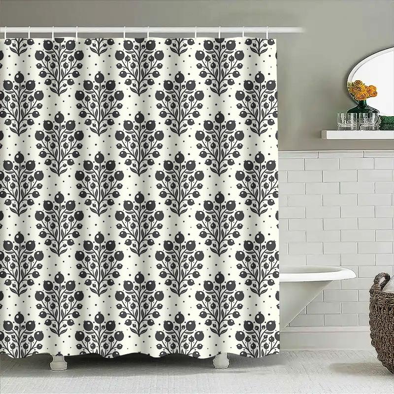 

Classic Black White Floral Pattern Shower Curtain For Bathroom Decor Extra Long Size 72 X 84 Inches / 180X213Cm (Set Includes Tw W60H190(CM)-1 Pcs